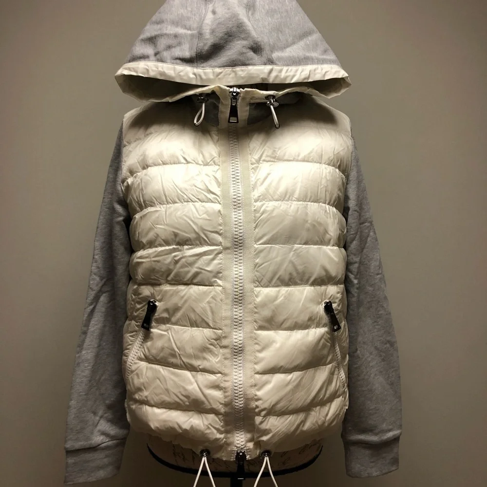 [5] Moncler Jacket Puffer Hooded Cardigan Grey Cream Women’s Small & Extra Small - Picture 5 of 8